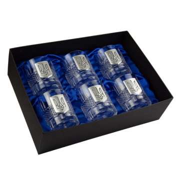 Набір келихів для віскі «Тризуб» Boss Crystal, 6 келихів, срібло, кришталь