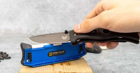 Точило Benchmade "14° Guided hone tool", кераміка+шкіра, 14 градусів