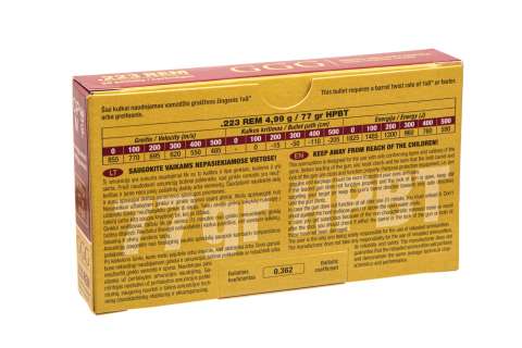 Патрон нарізний GGG кал. 223 Rem SIERRA HPBT, 77GR (4.99 г)