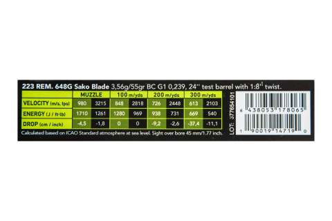 Набої нарізні Sako Powehead Blade 223 Rem SP  55Gr (3,56 г)