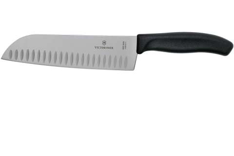Ніж кухонний Victorinox SwissClassic Santoku Fluted, 17 см, чорний, подар. кор.
