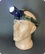 Налобний ліхтар із червоним маячком на потилиці, синій