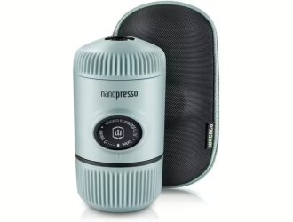 Портативна еспресо-кавоварка Wacaco Nanopresso блакитна з чохлом, механічна, для меленої кави