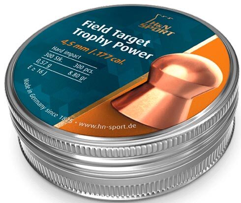 Пули пневматические H&N Field Target Trophy Power. Кал. 4.5 мм. Вес - 0.57 г. 300 шт/уп. Медное покрытие