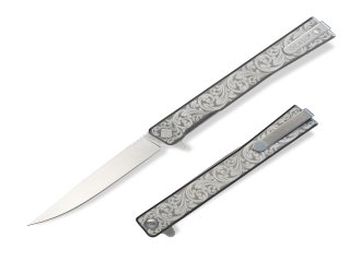 Нож Ocaso "Solstice", Engraved  titanium, Scroll Pattern, Satin