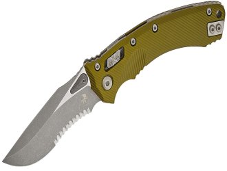 Нож Microtech Amphibian Ram-Lok, клинок полусерр. Apoc Fluted,  рукоять G10 OD Green
