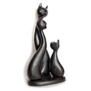 Скульптура из дерева "Кот, кошка, котенок" черные